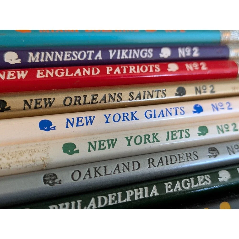 Faber Castell NFL Vintage 70s Wooden Pencils Unsharpened Complete 28 Teams READ